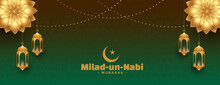 Milad Un Nabi Mubarak Wishes Banner With Golden Flower