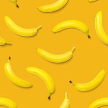 Bananas Seamless Pattern. Pop Art Bananas Pattern. Tropical Abstract Background With Banana. Colorful Fruit Pattern Of Yellow Banana