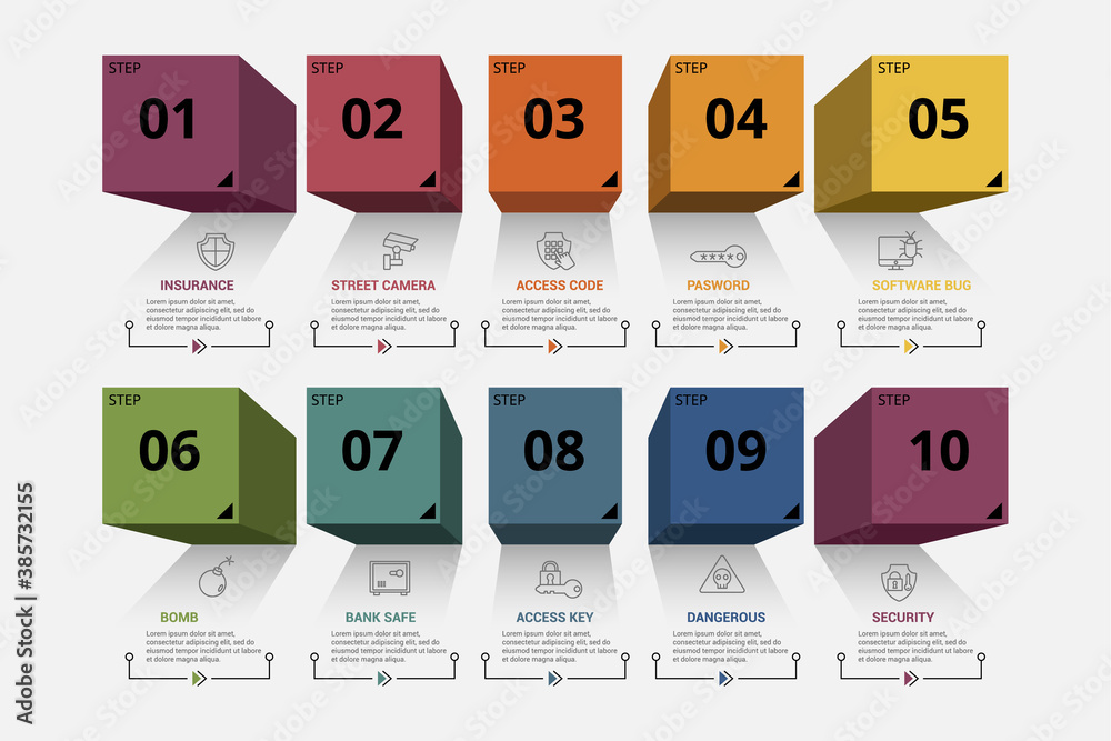 Color Coding For Security Documents Infographic Security template. Icons in different colors. Include ...