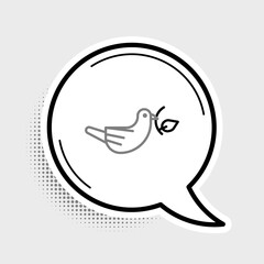 Sticker - Line Peace dove with olive branch icon isolated on grey background. Happy Easter. Colorful outline concept. Vector.