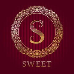 Poster - golden logo template for sweet boutique. vector monogram.