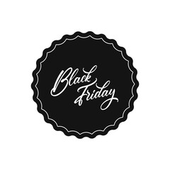 Poster - Black Friday label design. Modern sticker design with handwritten text. Black Friday Sale hand lettering.