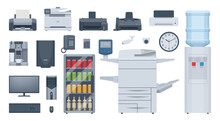Flat office equipment set. Vector illustration