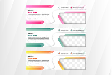 Poster - Collection of horizontal banner use white background an line pattern element. space for photo. the variant color choice are pink, green, and orange gradient. 