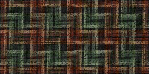 Wall Mural - ragged old seamless pattern orange and brown natural leather colors and autumn soft green on black tartan ornament for textile texture with lost threads from plaid, tablecloths, shirts