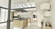 © FrankBoston - Industrial style domestic kitchen with glass roof in light wood