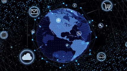 Wall Mural - technology icon network world internet digital devices on space earth background