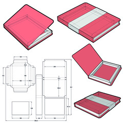 Wall Mural - Chocolate box that is shaped like a Book (Internal measurement 18x13x1.8cm) and Die-cut Pattern. The .eps file is full scale and fully functional. Prepared for real cardboard production.