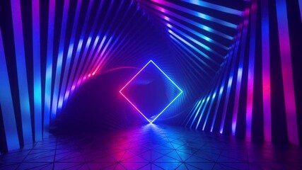 Poster - looping 3d animation, abstract ultraviolet futuristic background, spinning tunnel with pink blue neo