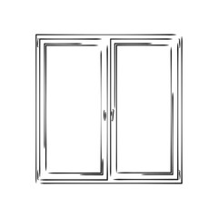 Modern double pvc sash on light inside wall backdrop. window , vector sketch illustration