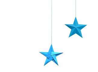 Wall Mural - Blue holiday paper stars haning with string