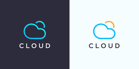 Leinwandbilder - Simple Cloud Logo. Blue Linear Shape Cloud Computing isolated on Double Background. Usable for Business and Technology Logos. Flat Vector Logo Design Template Element.