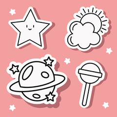 Poster - cute stickers line style icons group design, badges ornament and fashion theme Vector illustration