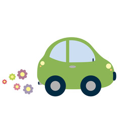 Green electric eco car - Kawaii cartoon character illustration