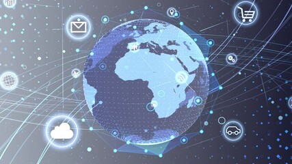 Wall Mural - technology icon network world internet digital devices on space earth background