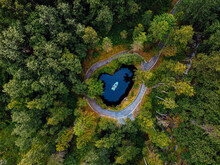 Aerial View Of Boat At Underground Lake In Ruskeala Mountain Park