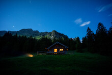 Secluded Mountain Hut At Night