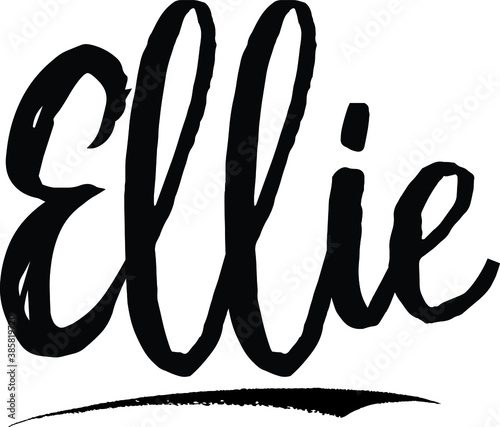 Fotomural Ellie-Female name Modern Brush Calligraphy on White Background