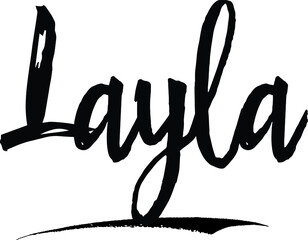 Canvas Print - Layla-Female name Modern Brush Calligraphy on White Background