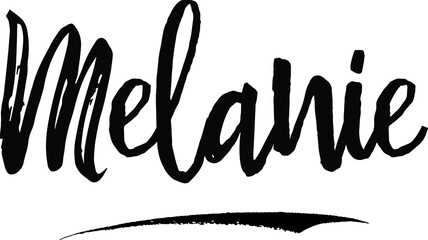 Sticker -  Melanie-Female name Modern Brush Calligraphy on White Background