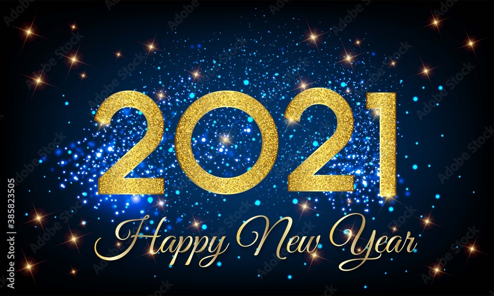 2021 Happy New Year Golden Number with Shining Background illustration - Happy New Year 2021 Golden Number vector on Shining Background - New Year 2021 Shining Background Vector with Golden text - obrazy, fototapety, plakaty 