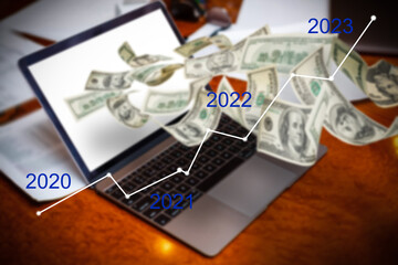 Aufkleber - Man's hand pointing graph of success in 2022 year. Growing business concept