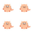 The set of four cute cats with big eyes, isolated on the white background