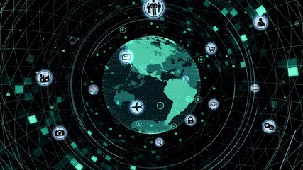 Wall Mural - technology icon network world internet digital devices on space earth background