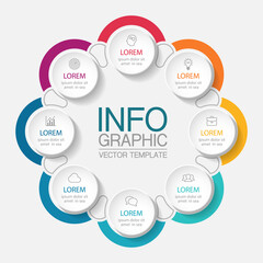 Wall Mural - Vector infographic template, circle with 8 steps or options. Data presentation, business concept design for web, brochure, diagram.