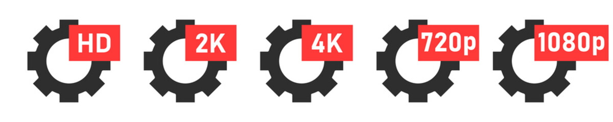 Poster - gear vector icon with hd sign. collection hd format vector icons. gear sign with hd video text isola