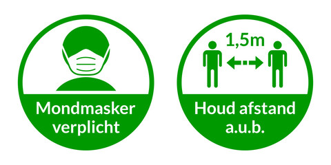 Poster - Set of Round Coronavirus Instruction Sticker Signs in Dutch 