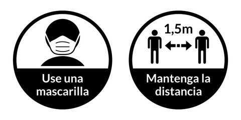 Poster - Set of Round Coronavirus Instruction Sticker Signs in Spanish 