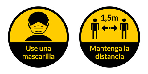 Poster - Set of Round Coronavirus Instruction Sticker Signs in Spanish 