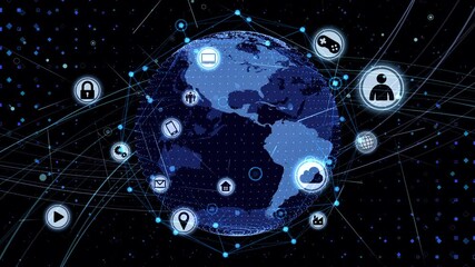 Wall Mural - technology icon network world internet digital devices on space earth background