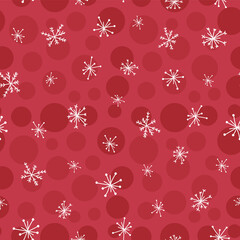 Hand drawn seamless pattern white snowflakes on red dot background, Christmas Winter background.