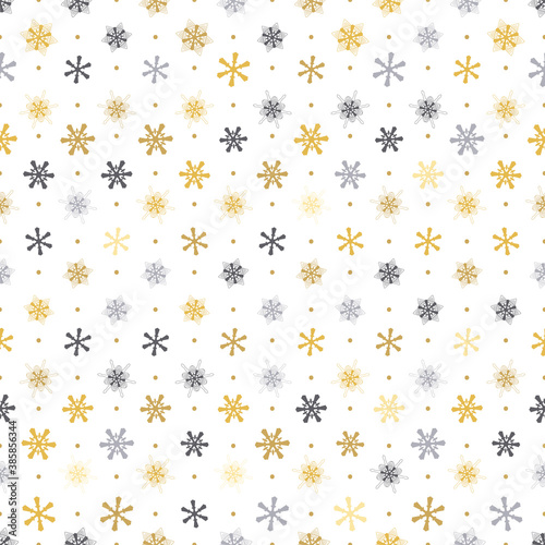 Fotografía seamless pattern gold, silver snowflakes with dots on white background, Winter background