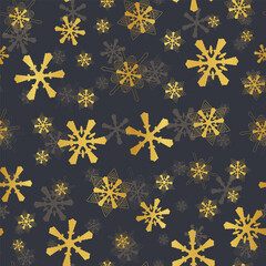 Wall Mural - seamless pattern gold snowflakes on black background, winter background.