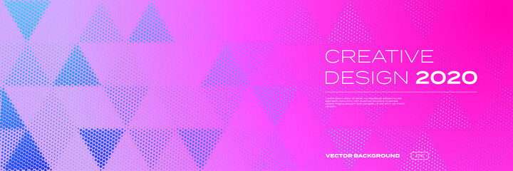Poster - Background pattern, halftone color gradient, vector modern trend, creative design of 2020. Triangle geometric abstract pattern on purple pink neon color background