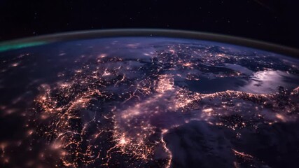Wall Mural - planet earth at night seen from the iss: lights of europe (4k timelapse with aurora borealis, the uk