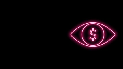 Wall Mural - Glowing neon line Eye with dollar icon isolated on black background. 4K Video motion graphic animation