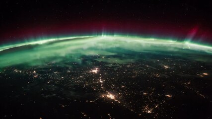 Wall Mural - aurora borealis seen on earth from international space station (iss). 4k timelapse. created from pub