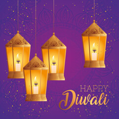 Canvas Print - Happy diwali lanterns design, Festival of lights theme Vector illustration