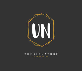 U N UN Initial letter handwriting and signature logo. A concept handwriting initial logo with template element.