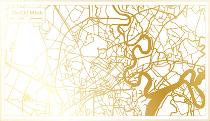 Wall Mural - Ho Chi Minh Vietnam City Map in Retro Style in Golden Color. Outline Map.