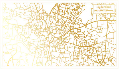 Wall Mural - Hyderabad India City Map in Retro Style in Golden Color. Outline Map.