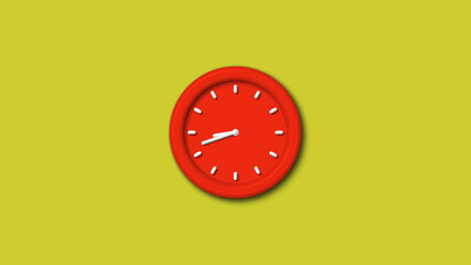 New red color 3d wall clock isolated on yellow background, 12 hours 3d wall clock