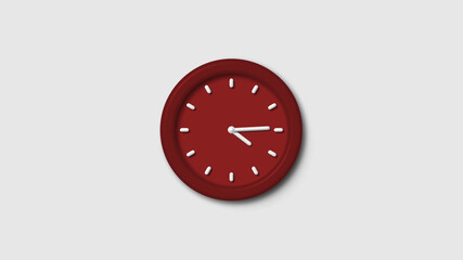 Red dark 3d wall clock isolated on white background, 12 hours 3d wall clock, Counting down 3d wall clock