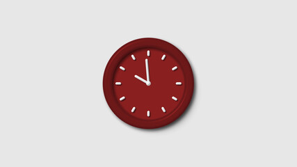 New red dark 3d wall clock isolated on white background, 12 hours 3d wall clock, Counting down 3d wall clock