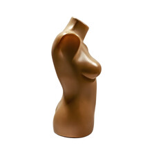 Brown Female Torso Mannequin - Side View, Isolated On White Background. Plastic Naked Female Body In Studio, Close-up