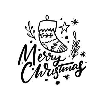 Merry Christmas. Hand drawn calligraphy. Modern lettering.